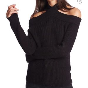 1.STATE Cross Neck Cold Shoulder Cotton Blend Sweater